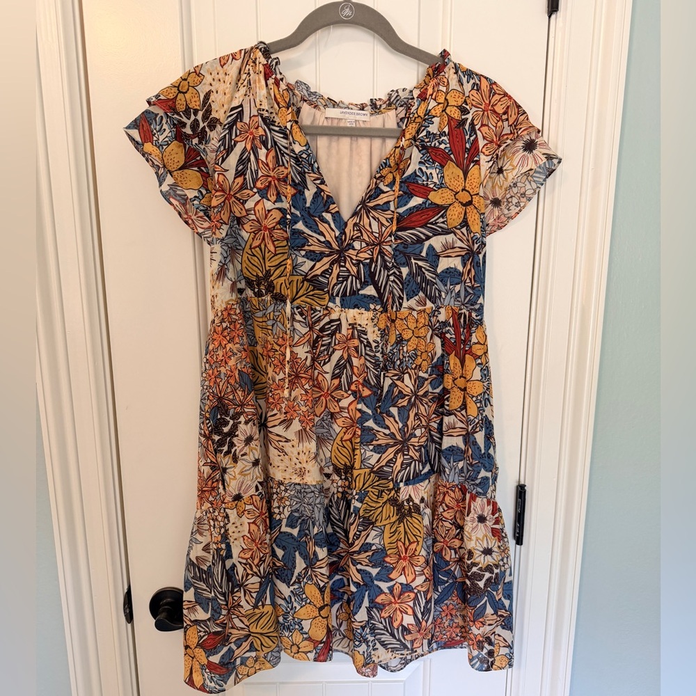 Lavender Brown Multicolor Floral Dress